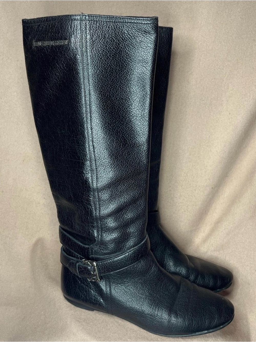 Burberry Black Leather Knee-High Buckle Boots